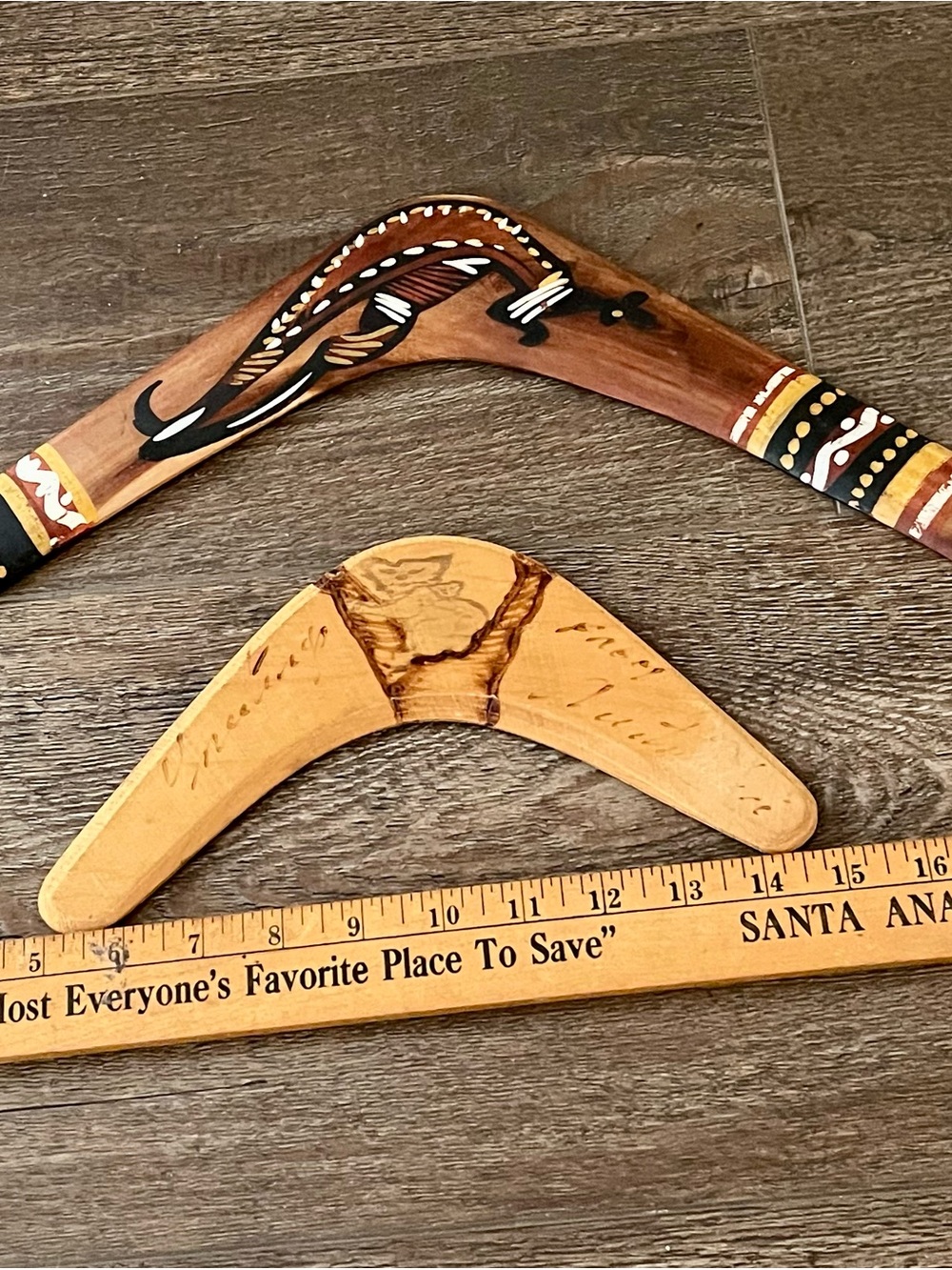 Hand-Painted Aboriginal Style Wooden Boomerang - Brown & Tan from Australia - Picture 8 of 9